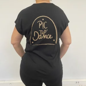 dos du tee-shirt noir avec logo pictap or