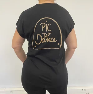 dos du tee-shirt noir avec logo pictap or